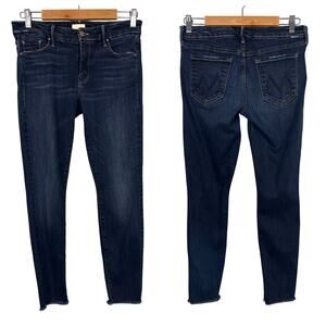 MOTHER Womens 28 Looker Ankle Fray Y2K Indie Designer Stretch Skinny Jeans Blue